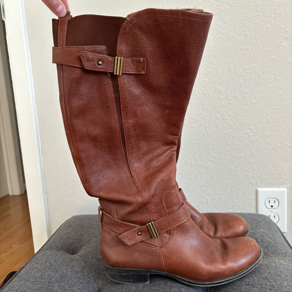 Naturalizer Tall Brown Leather Flat Boots Wide Calf Size 5